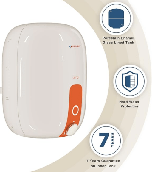 Venus Lyra 10R 10-Litre Storage Water Heater (Ivory/Orange, BEE Star Rating - 5 Stars) | Porcelain Enamel Glass Lined Tank | Guarantee - 7 years on Inner Tank. - Image 2